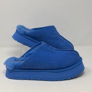 UGG Discoquette Blue Platform Suede Sheepskin Slippers Women’s Size 7 EU 38